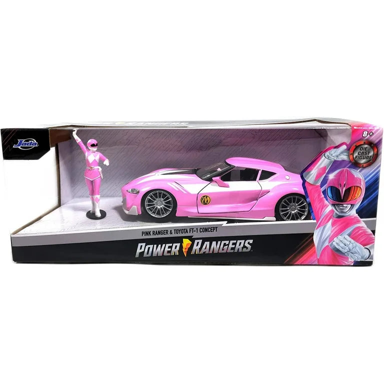 Toyota FT-1 Concept Pink Metallic and Pink Ranger Diecast Figurine "Power Rangers" "Hollywood Rides" Series 1/32 Diecast Model Car by Jada