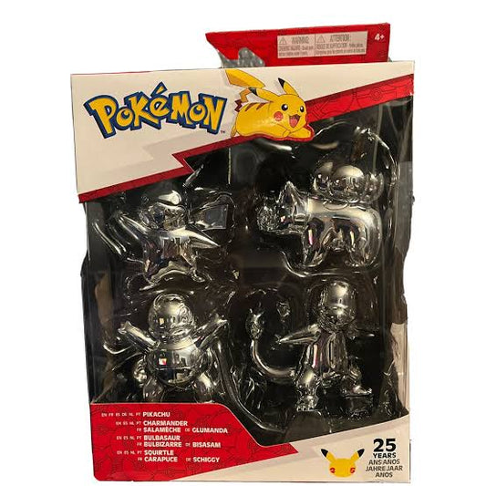 Pokemon 25th Anniversary Edition Silver Figurine Action Figure 4-Pack