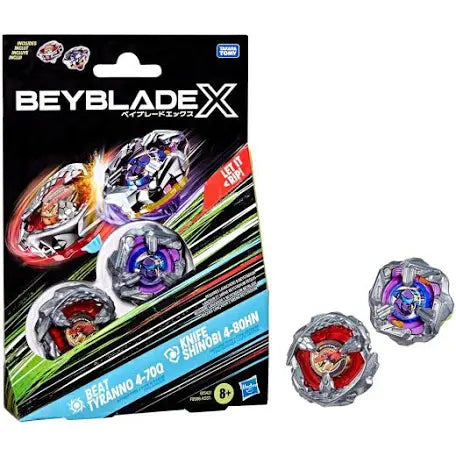 Takara Tomy Beyblade X Beat Tyranno 4-70Q and Knife Shinobi 4-80HN D