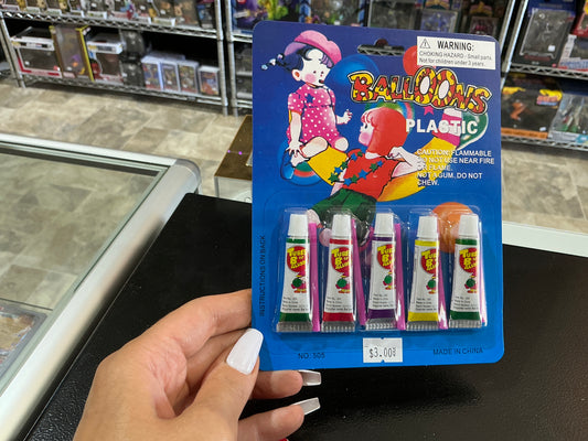 Balloons, plastic tubes of balloons