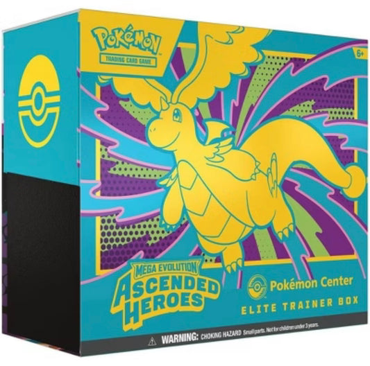 Pokémon Center Elite Trainer Box from the Mega Evolution—Ascended Heroes expansion, featuring Mega Dragonite