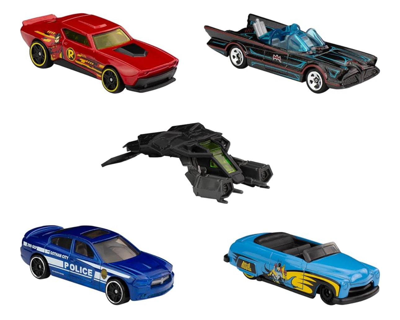 Hot Wheels Batman 5-Pack, Set of 5 Batman-Themed Toy Cars in 1:64 Scale (Styles May Vary)