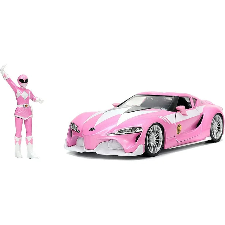 Toyota FT-1 Concept Pink Metallic and Pink Ranger Diecast Figurine "Power Rangers" "Hollywood Rides" Series 1/32 Diecast Model Car by Jada
