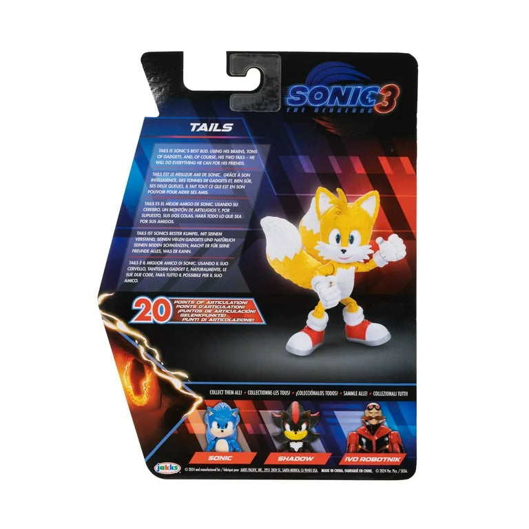 Sonic The Hedgehog 3 Movie 5 inch Tails Action Figure 20 Points of Articulation