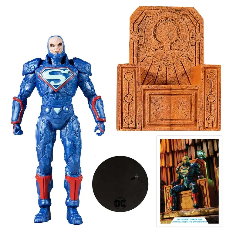 McFarlane Toys DC Multiverse - Lex Luthor in Power Suit - Blue Suit with Throne Action Figure Set, 4 Pieces