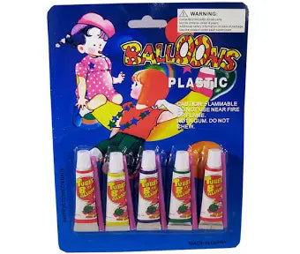 Balloons, plastic tubes of balloons