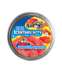 Crazy Aaron's SCENTsory Thinking Putty Swedish Sweets scent, featuring a red color spe